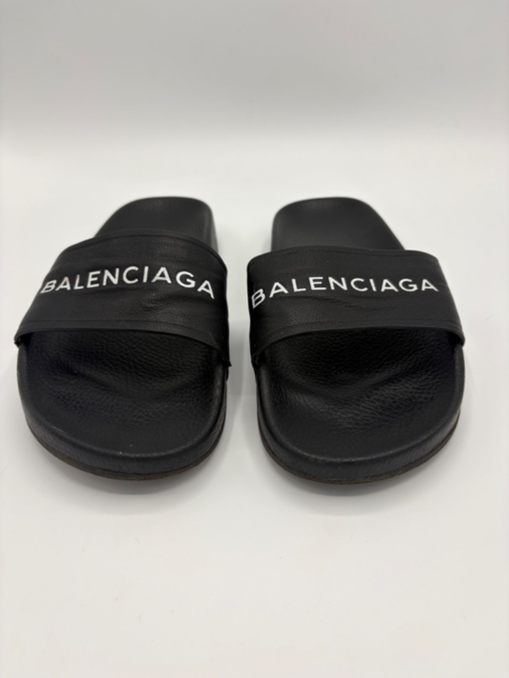 Authentic Balenciaga Womens Slides Sandals Size Eu 38 Black Leather Logo - Picture 3 of 7